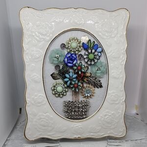 White and Blue Picture Frame with Elegant Accents